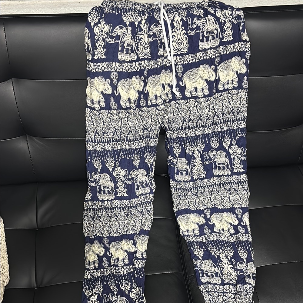 Elephant Print Kids Bottoms - Navy and White